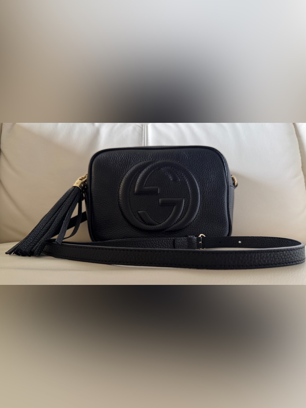 Gucci Soho Disco Camera Crossbody Bag with Tassel in Black Leather